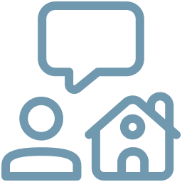 Icon mit Sprechblase und Haus für Immobilienmakler