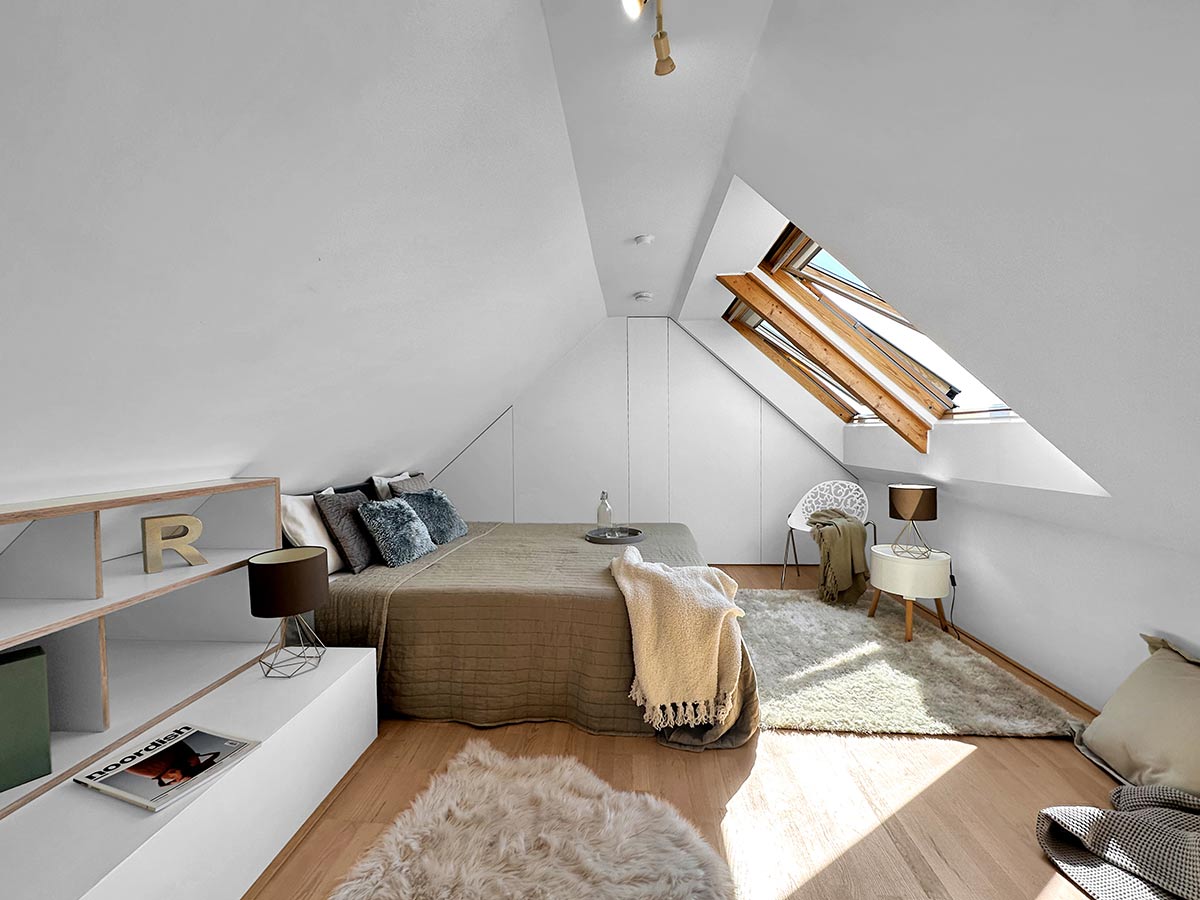 Schlafzimmer mit Home Staging in einem Hamburger Penthouse